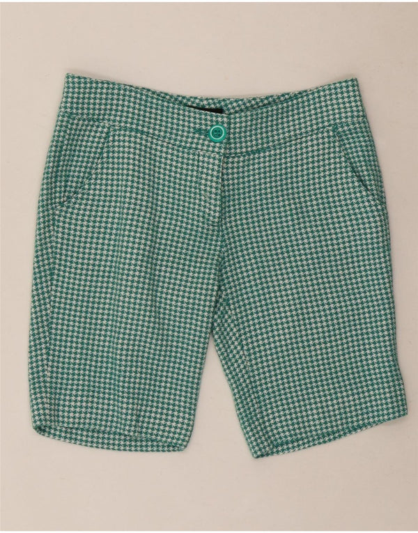 Shorts chino feminino ROCCOBAROCCO US 6 médio W30 verde houndstooth lã