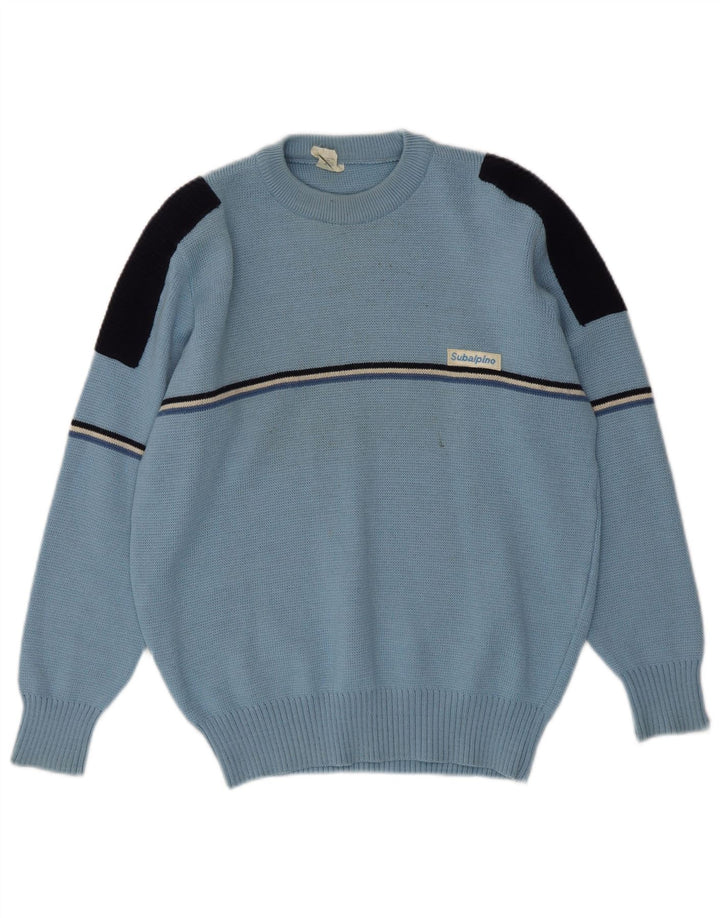 Suéter vintage masculino com gola redonda IT 48 pequeno bloco colorido azul