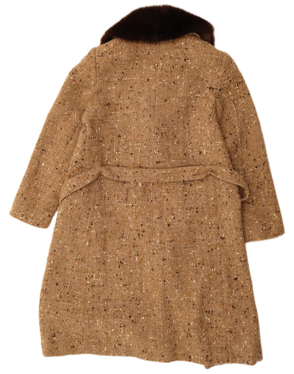 Casaco feminino vintage com peito duplo UK 18 XL bege manchado