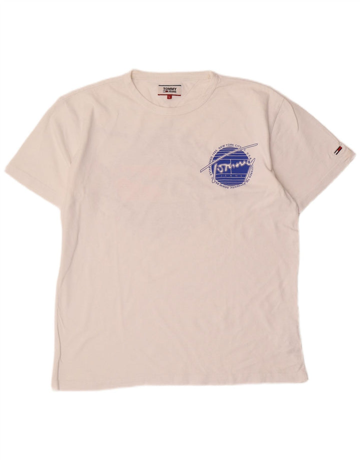 Camiseta masculina TOMMY HILFIGER com estampa gráfica grande de algodão branco
