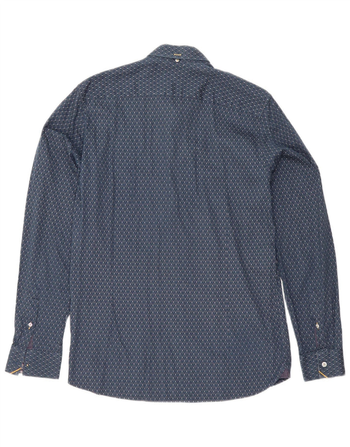 Camisa masculina Ted Baker tamanho 3 médio azul marinho floral algodão