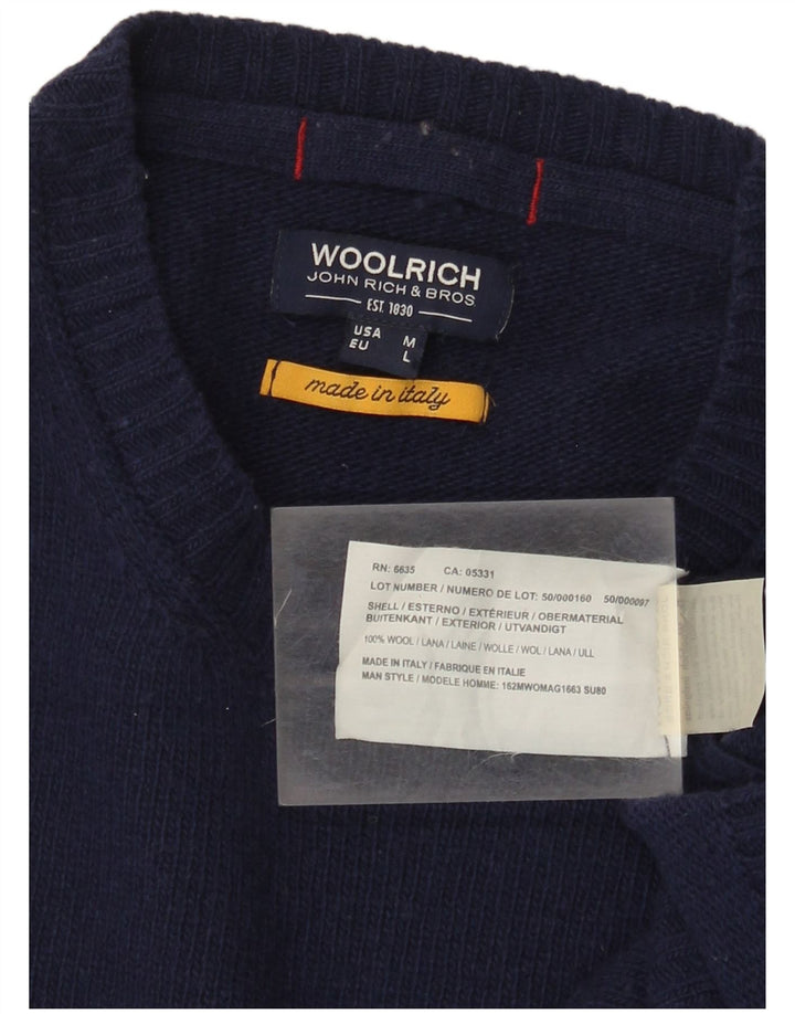 Suéter masculino Woolrich com gola redonda e gola redonda, médio, azul marinho, lã, EUA