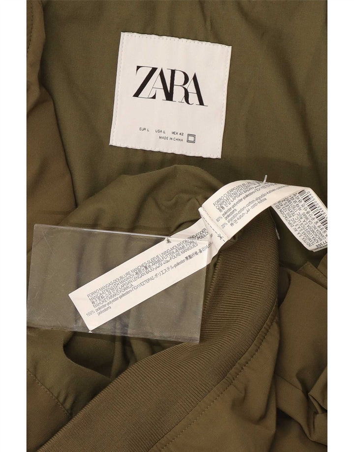 Zara Mens Bomber Jacket UK 40 Grande Poliéster Cáqui