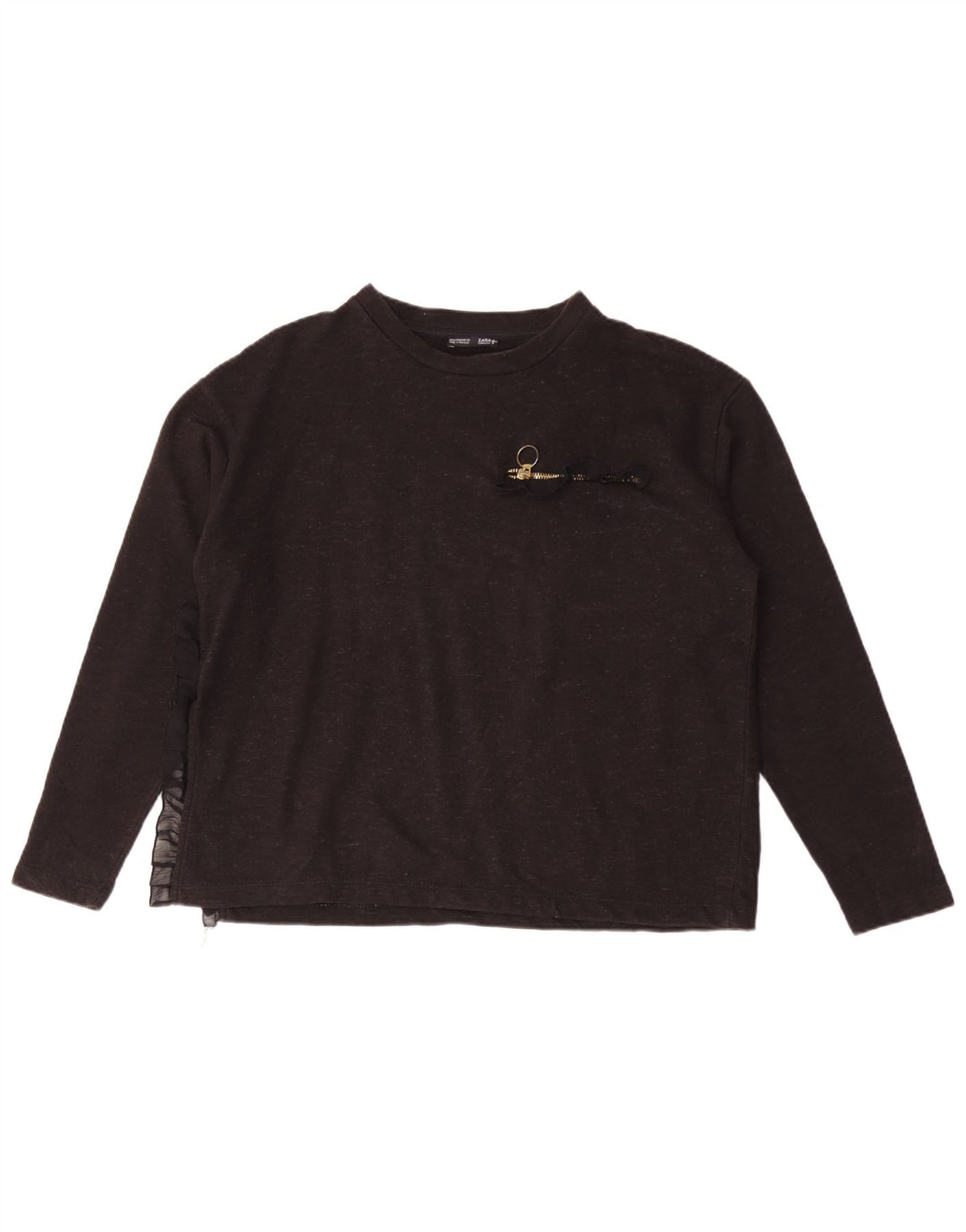 Top feminino Zara manga comprida UK 14 médio preto manchado