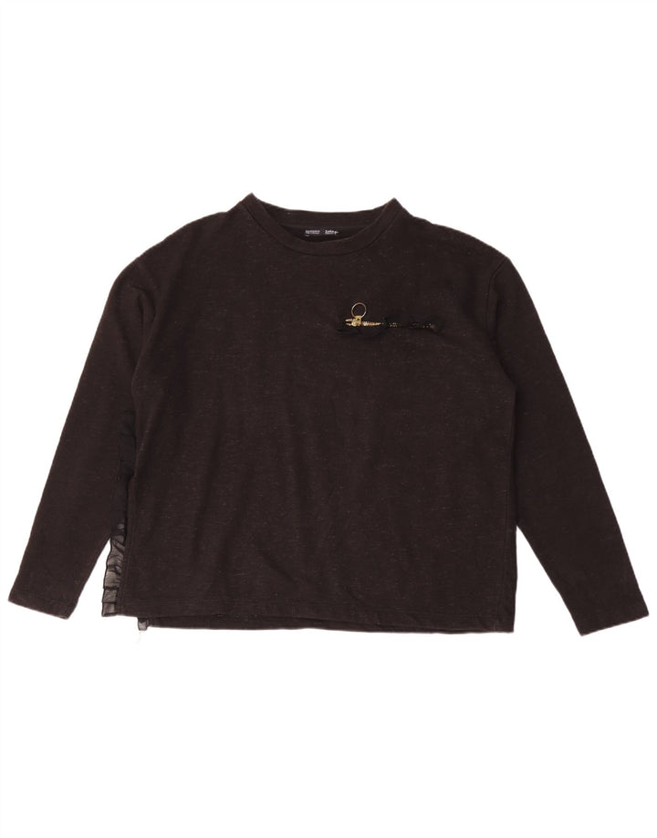 Top feminino Zara manga comprida UK 14 médio preto manchado