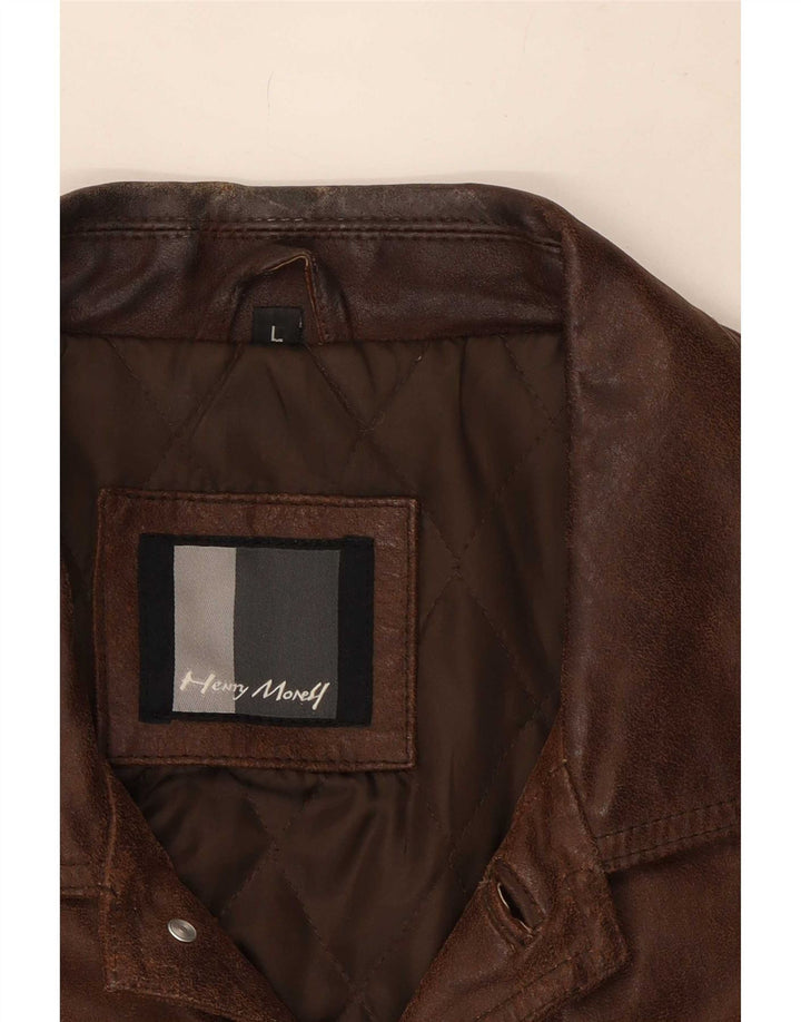 Jaqueta de couro masculina Henry Morell de ajuste solto Reino Unido 40 grande marrom