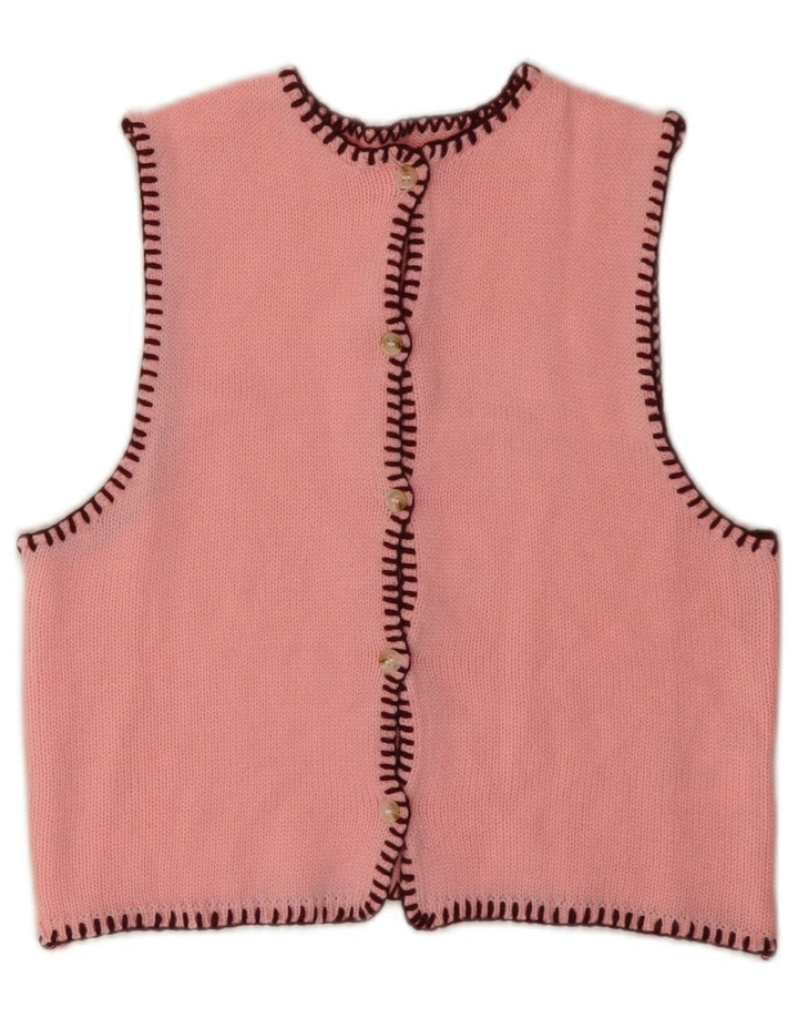 Suéter cardigã feminino vintage sem mangas UK 6 XS acrílico rosa