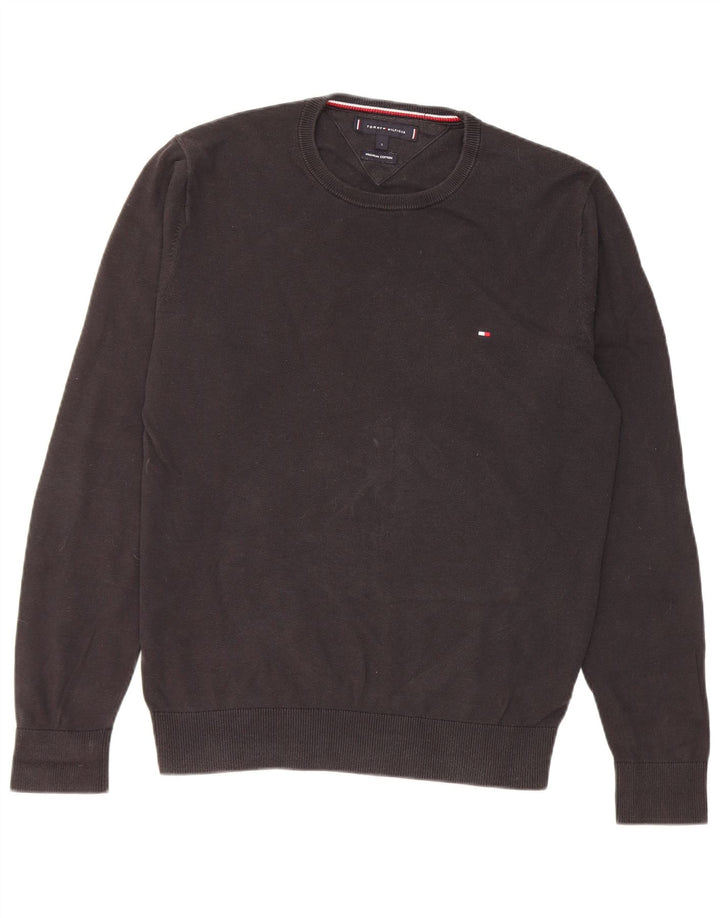 Suéter feminino Tommy Hilfiger com gola redonda, pequeno algodão preto