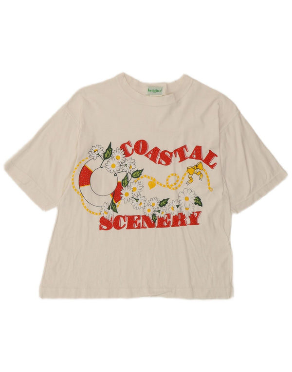 Camiseta feminina vintage com estampa gráfica UK 4 XS algodão branco tropical