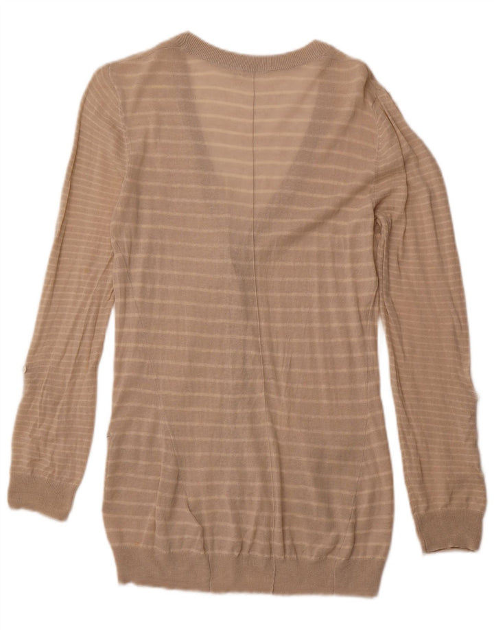 Suéter cardigã feminino WHITE STUFF Reino Unido 14 linho listrado bege grande