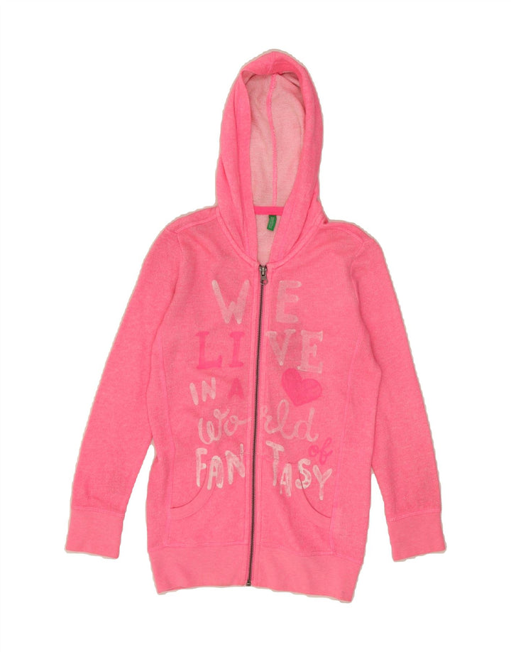 BENETTON Girls Graphic Zip Hoodie Sweater 6-7 Years Pink Cotton Vintage Benetton and Second-Hand Benetton from Messina Hembry 