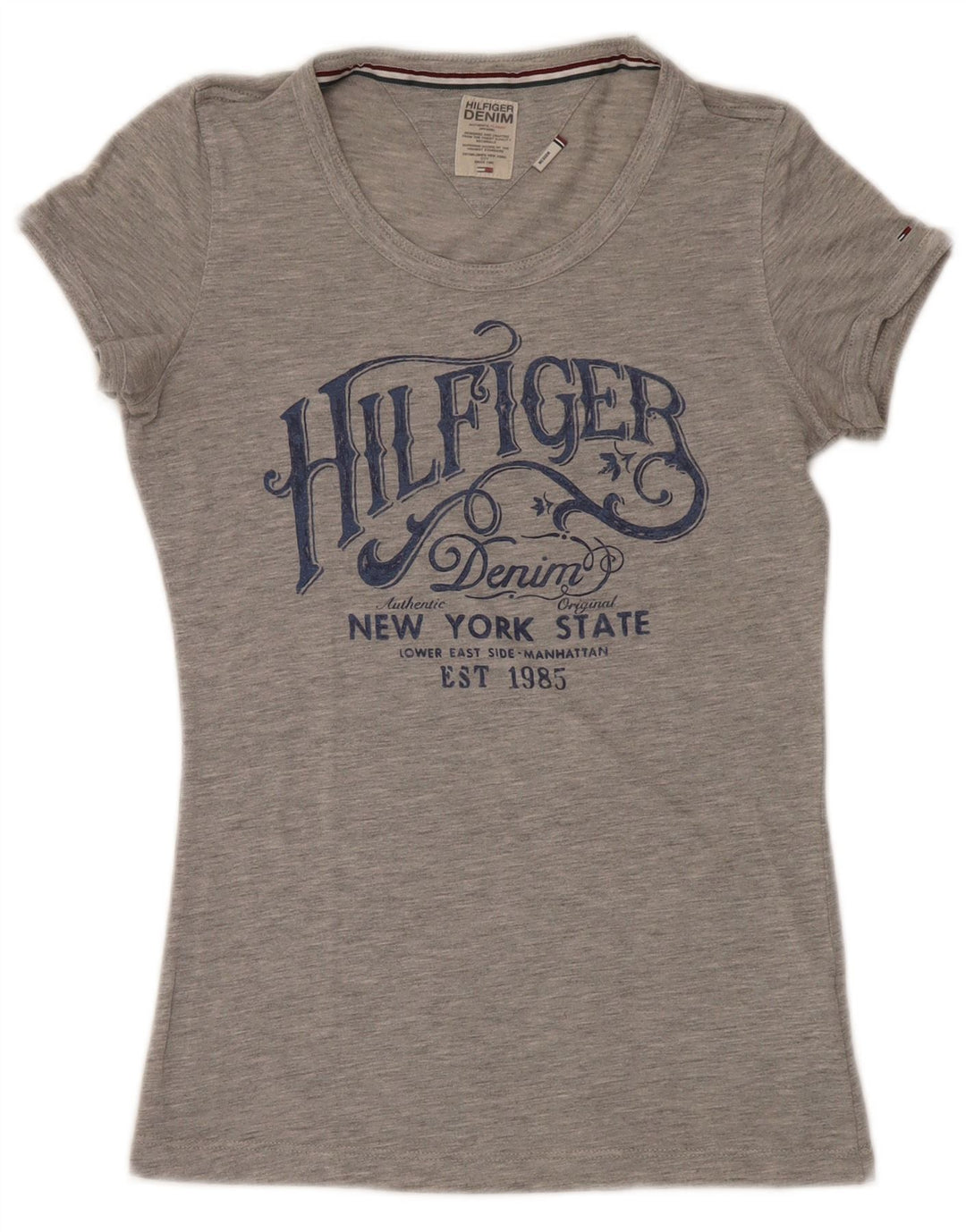Camiseta feminina Tommy Hilfiger com estampa gráfica UK 12 poliéster cinza médio