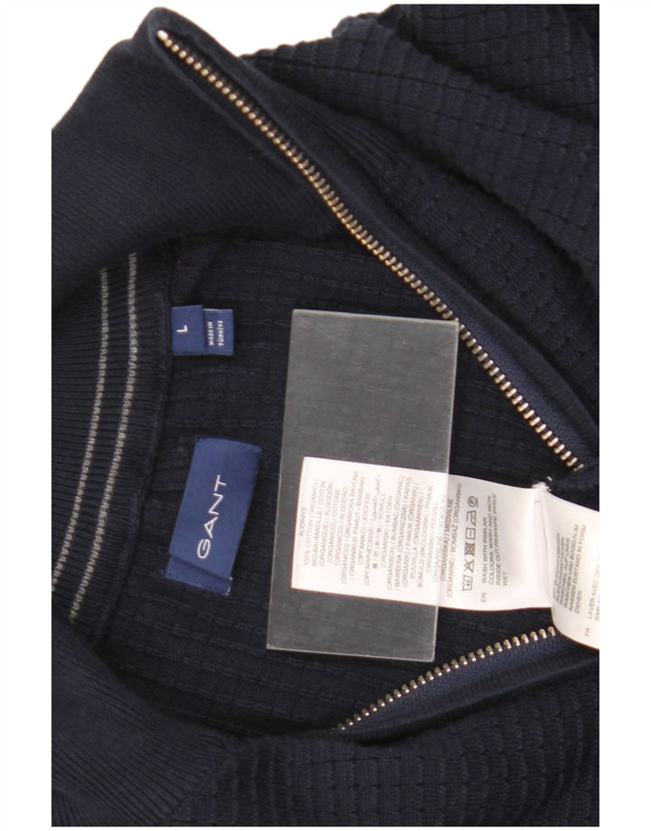 Suéter masculino Gant com zíper e gola grande de algodão azul marinho