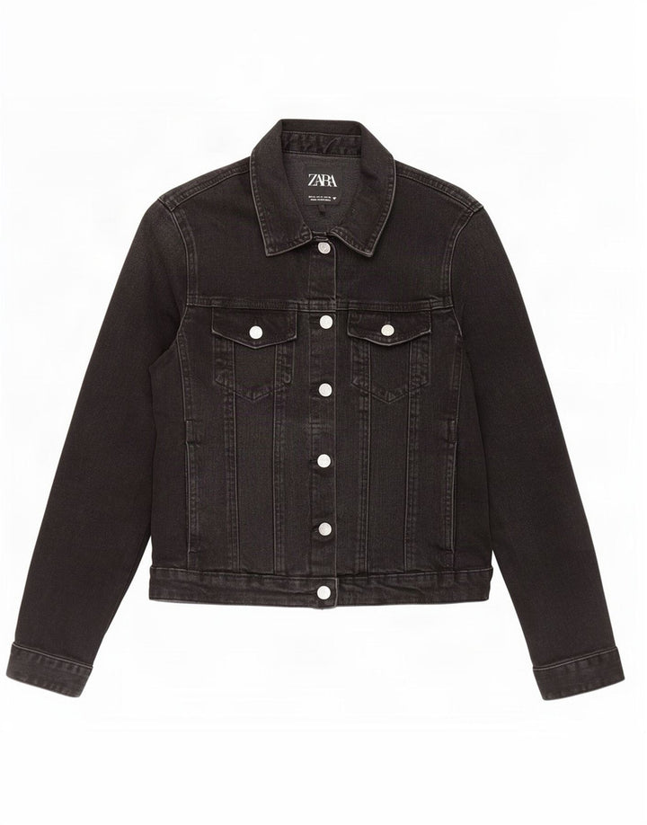 Jaqueta jeans feminina Zara UK 14 grande preta