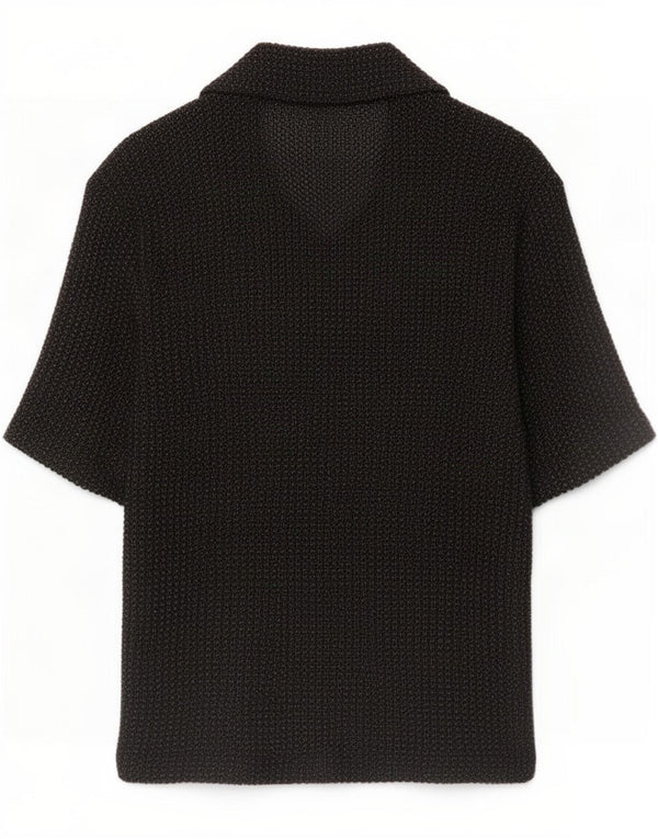 Zara Camisa masculina de manga curta de algodão manchado preto médio
