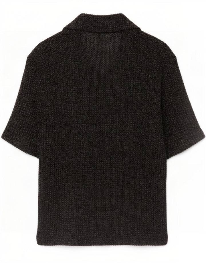 Zara Camisa masculina de manga curta de algodão manchado preto médio