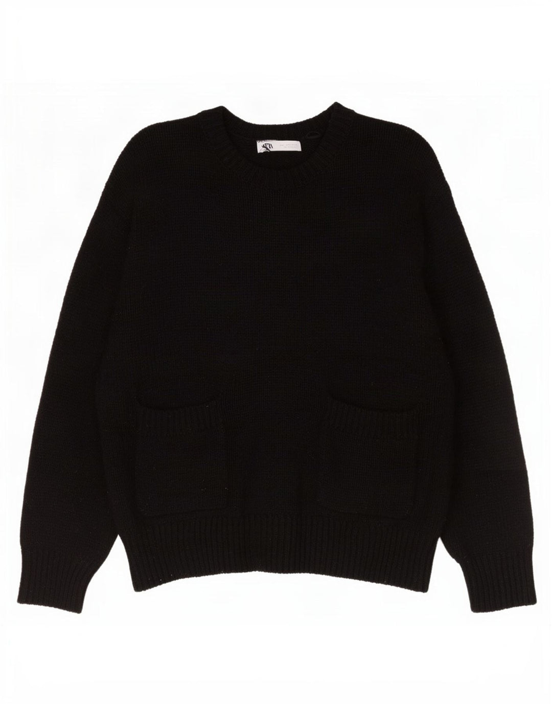 Suéter feminino Zara com gola redonda grande, Reino Unido 16, grande, preto, poliéster