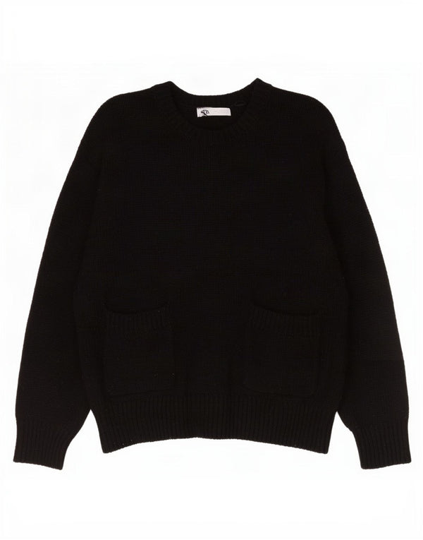 Suéter feminino Zara com gola redonda grande, Reino Unido 16, grande, preto, poliéster