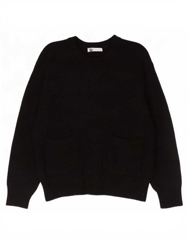 Suéter feminino Zara com gola redonda grande, Reino Unido 16, grande, preto, poliéster
