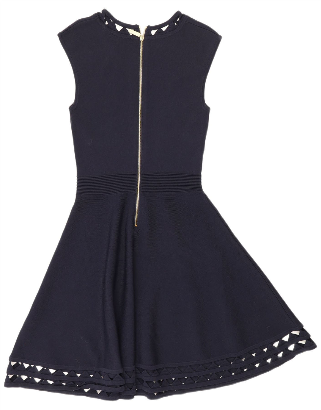 Vestido feminino Ted Baker slim fit evasê tamanho 2 pequeno azul marinho viscose