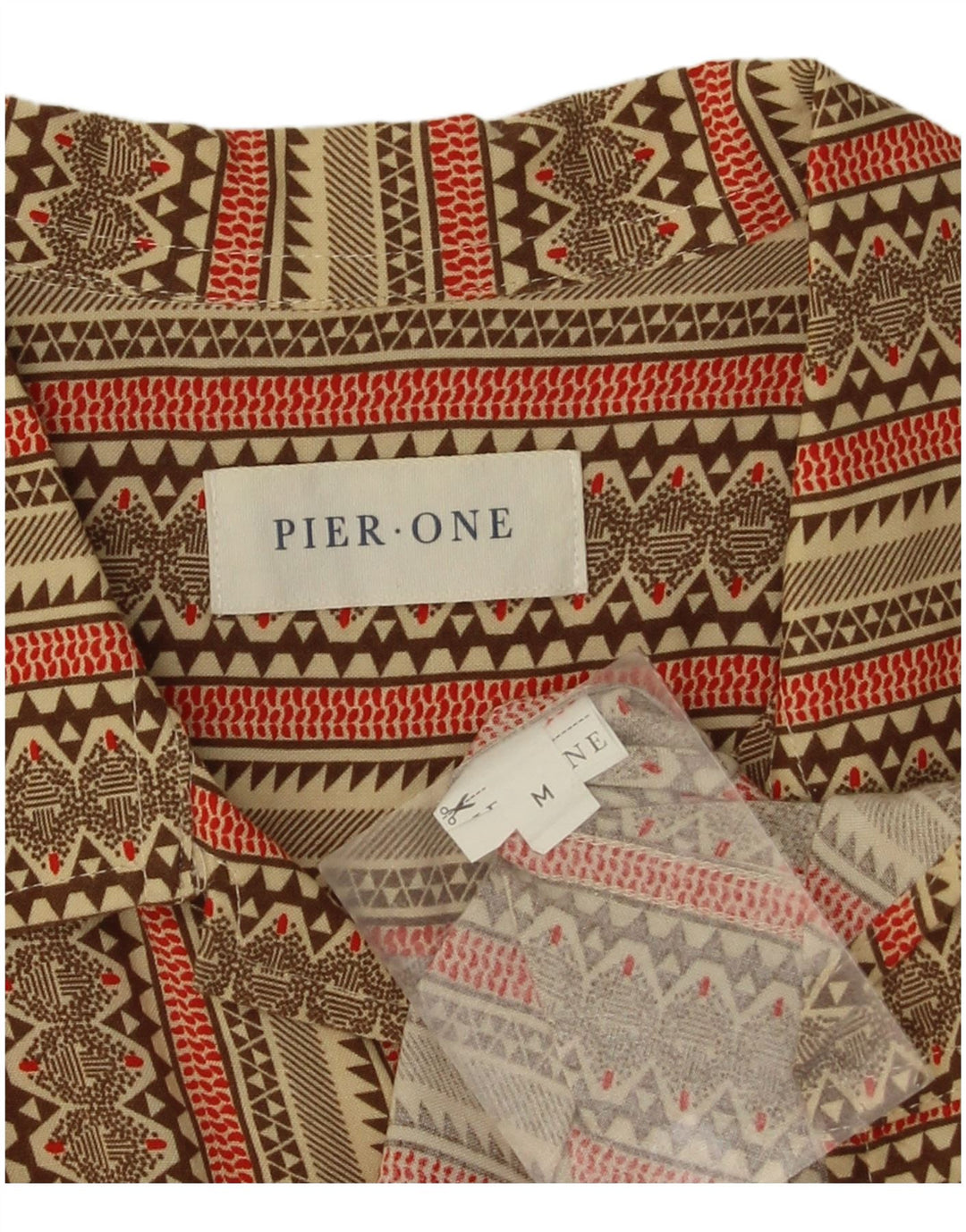 Pier One Camisa masculina de manga curta listrada cáqui média
