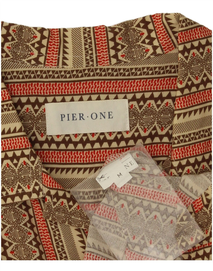 Pier One Camisa masculina de manga curta listrada cáqui média