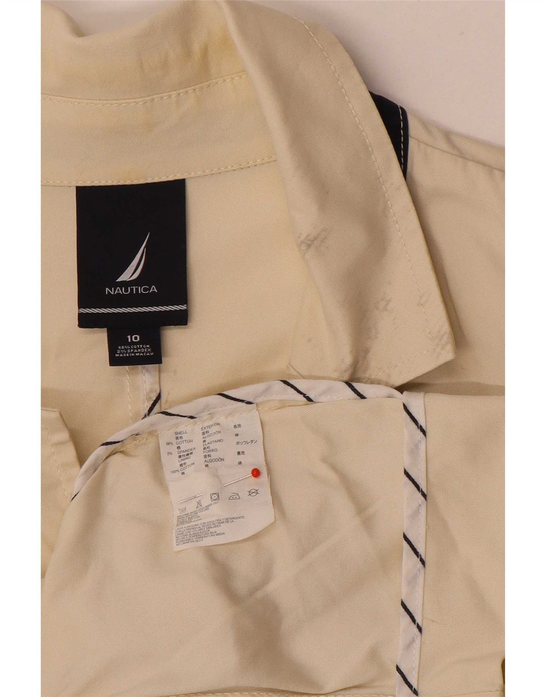 Jaqueta blazer feminina Nautica com 3 botões US 10 grande algodão bege