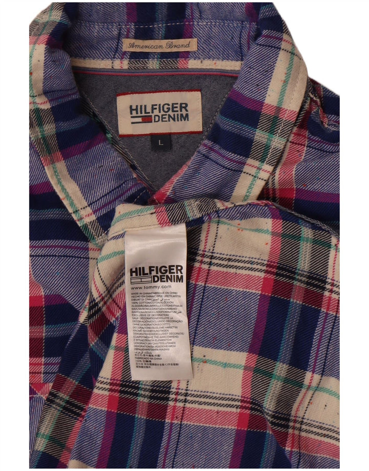 Camisa masculina Tommy Hilfiger grande algodão xadrez azul