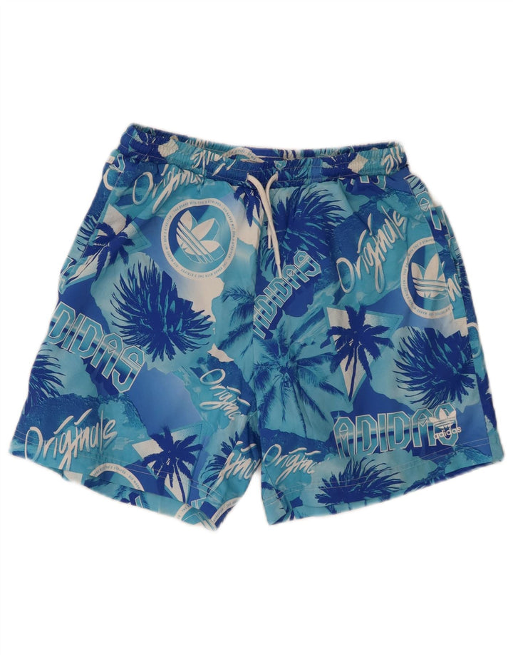 Shorts de natação masculinos Adidas Graphic pequeno azul poliéster havaiano