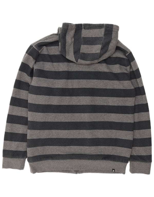 DC Mens Zip Hoodie Sweater Large Grey Striped Cotton