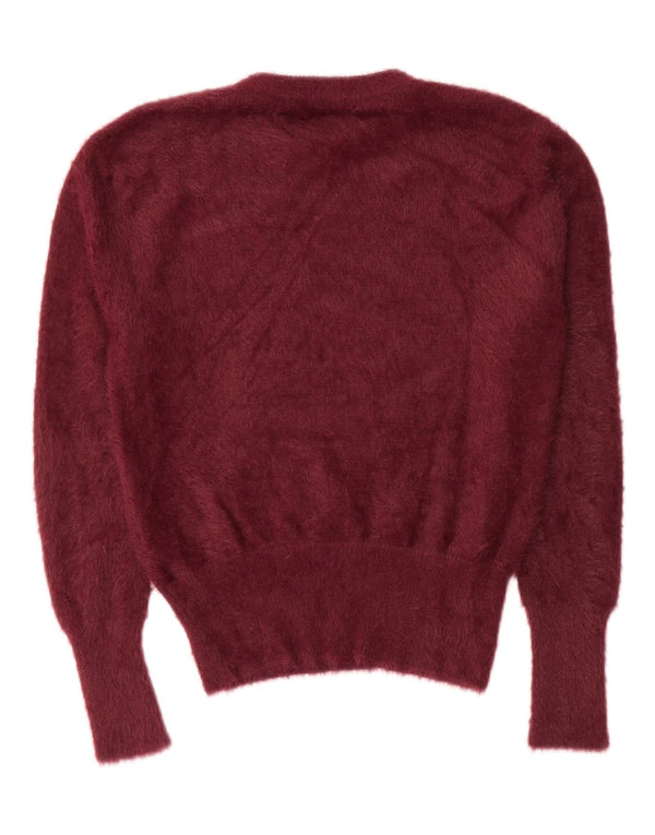 Zara Suéter feminino com gola redonda, Reino Unido 14 Médio Borgonha Nylon