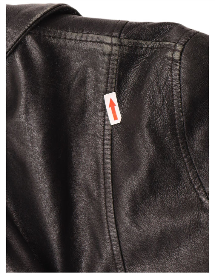 Casaco de couro feminino vintage UK 12 médio preto