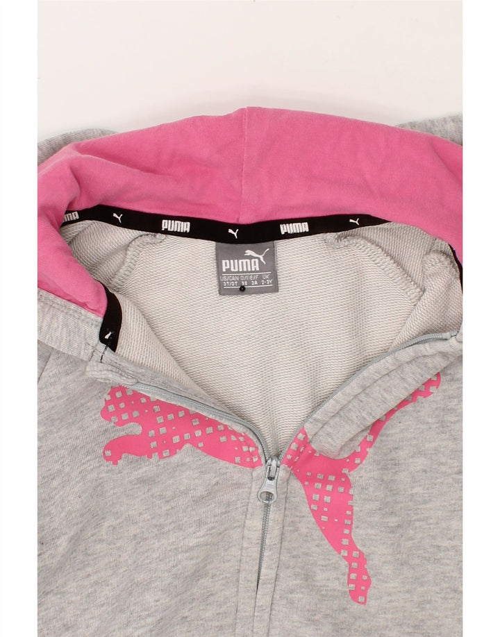 PUMA Girls Graphic Zip Hoodie Sweater 2-3 Years Grey Cotton Vintage Puma and Second-Hand Puma from Messina Hembry 