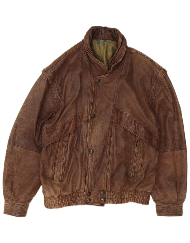 Jaqueta de couro masculina vintage IT 48 couro marrom médio