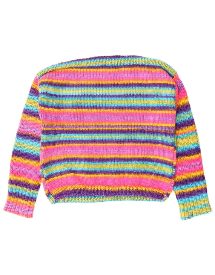Suéter feminino VINTAGE com gola canoa UK 12 listrado médio multicolorido