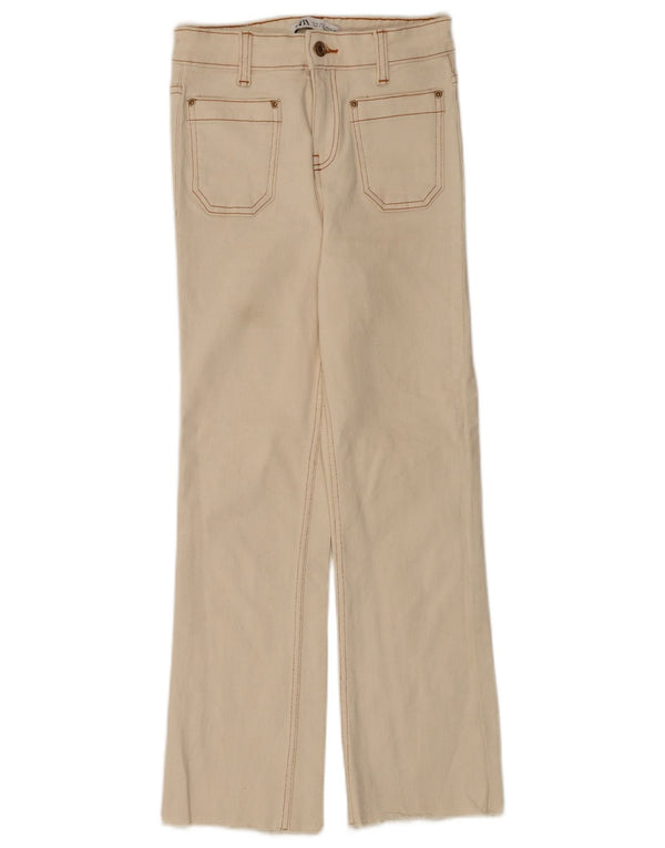 Calça jeans reta feminina Zara EU 32 2XS W24 L26 algodão bege