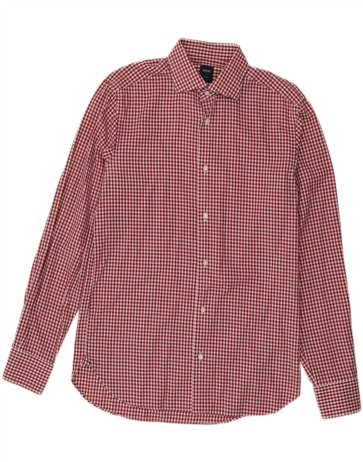 Camisa Boggi masculina xadrez personalizada tamanho 40 15 1/2 médio Borgonha Gingham