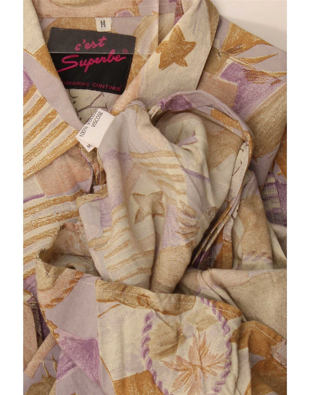 Camisa masculina vintage viscose floral bege média