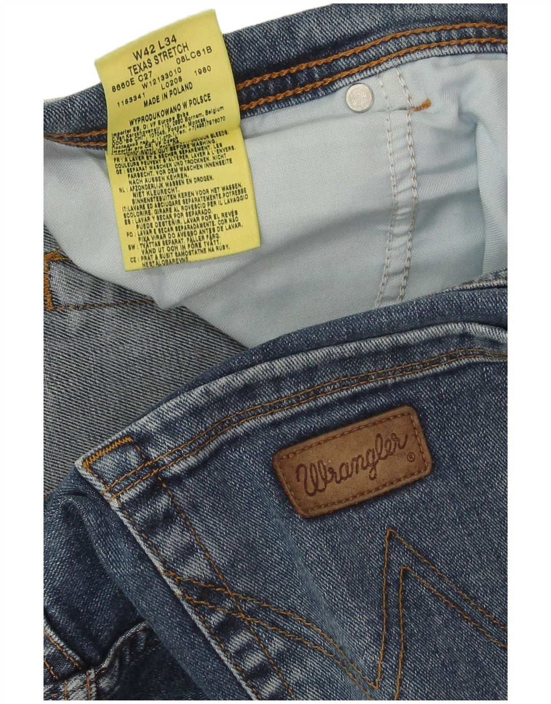 Wrangler Masculino Texas Stretch Straight Jeans W42 L34 Azul Algodão