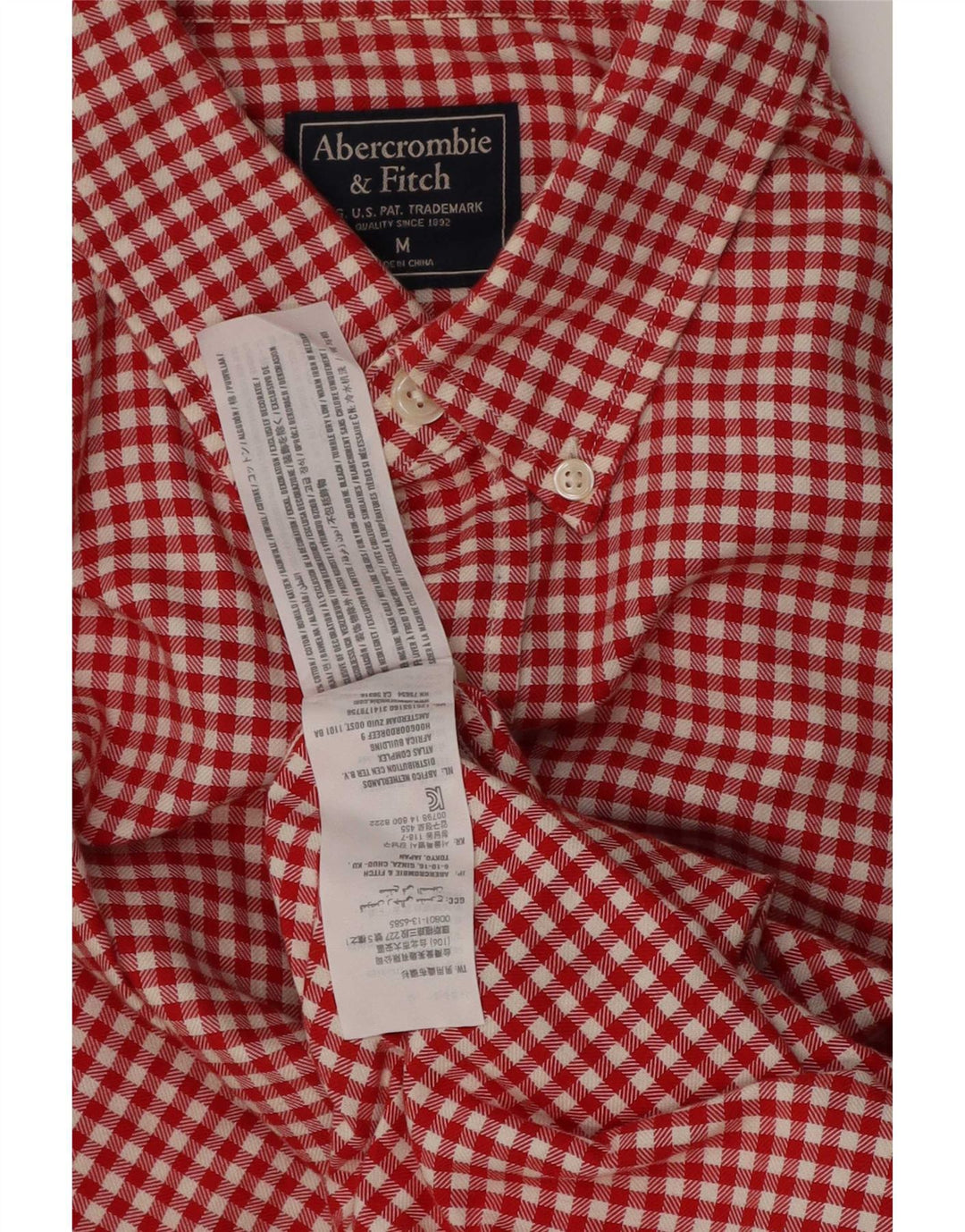 Camisa masculina Abercrombie & Fitch de algodão guingão vermelho médio