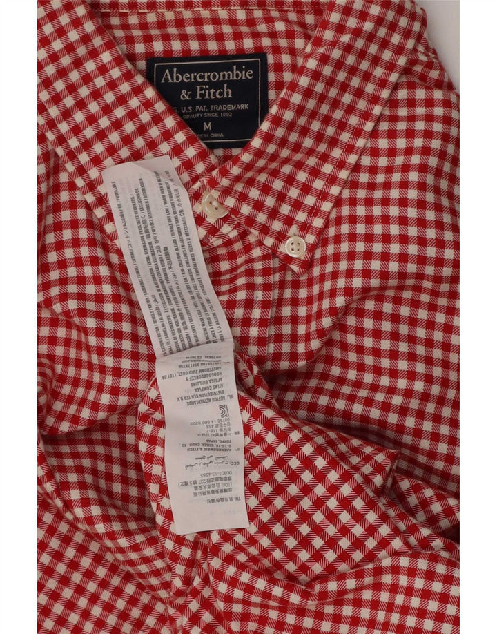 Camisa masculina Abercrombie & Fitch de algodão guingão vermelho médio