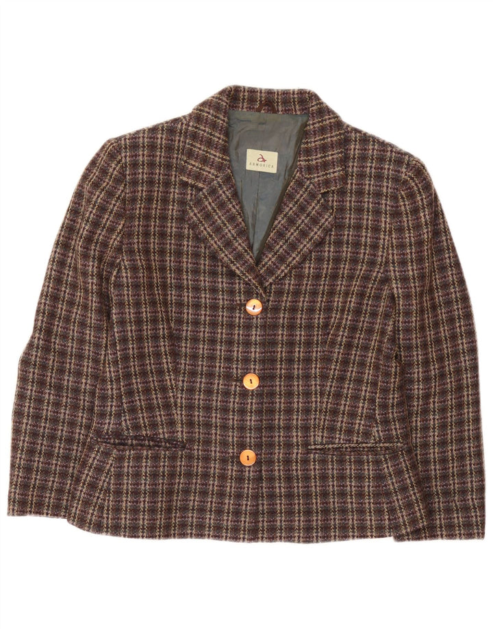 Jaqueta Blazer Feminina Armórica com 3 Botões IT 44 Lã Xadrez Marrom Médio