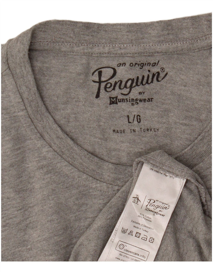 Camiseta gráfica masculina Penguin Top grande algodão manchado cinza