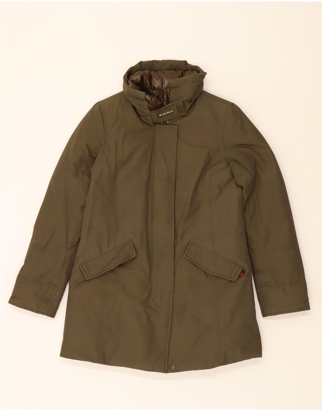 WOOLRICH Womens Loose Fit Padded Coat UK 6 XS Khaki Cotton Vintage Woolrich and Second-Hand Woolrich from Messina Hembry 