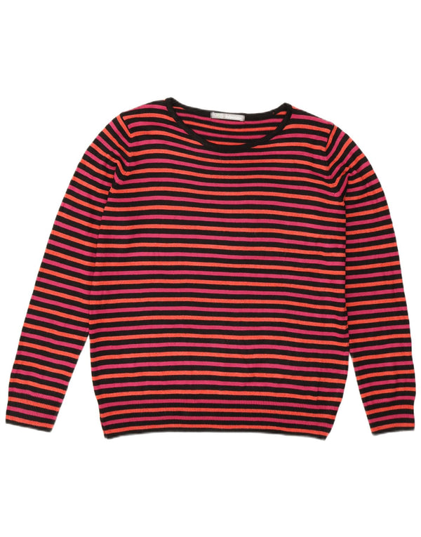 Suéter feminino com gola canoa MARKS & SPENCER Reino Unido 14 grande listrado rosa