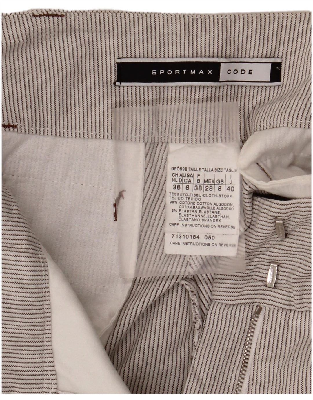 Calças cortadas femininas SPORTMAX UK 8 pequenas W28 L25 listras cinza