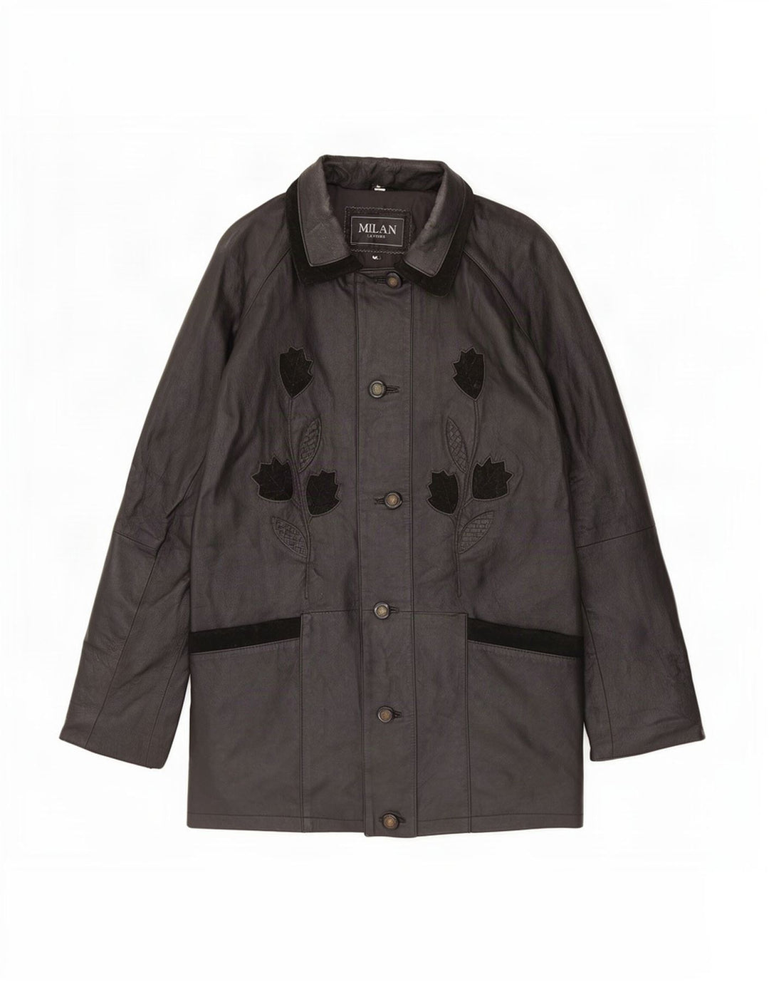 Casaco de couro feminino Milan UK 12 médio preto floral