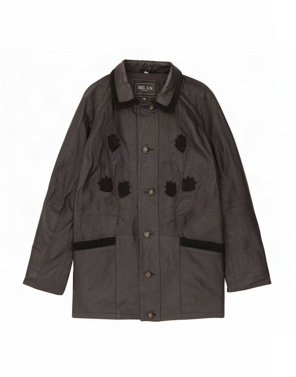 Casaco de couro feminino Milan UK 12 médio preto floral