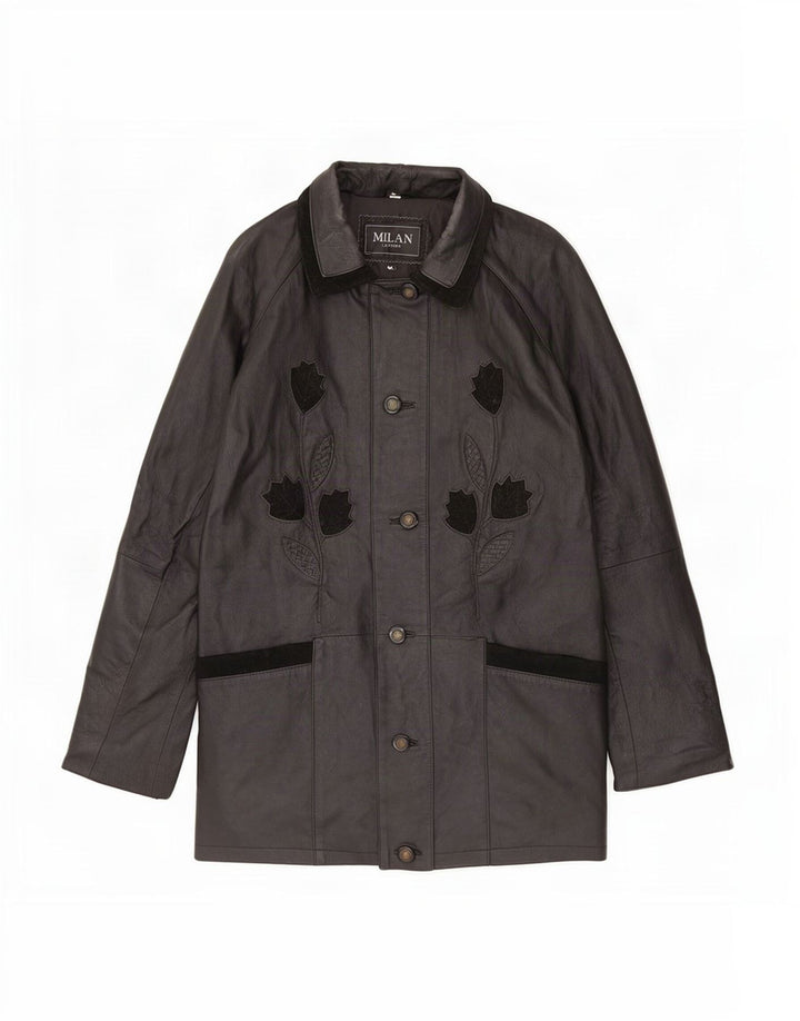 Casaco de couro feminino Milan UK 12 médio preto floral
