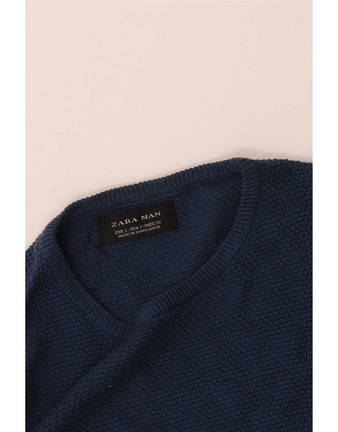 Zara Suéter masculino com gola redonda pequeno azul marinho